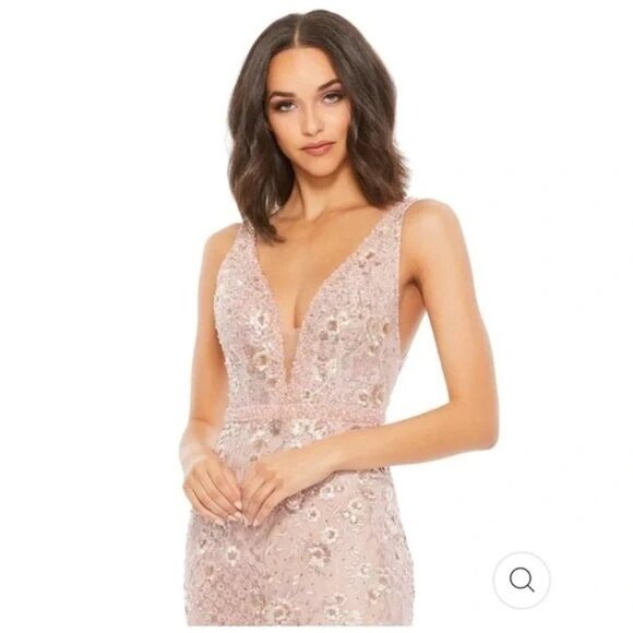 Mac Duggal 67481 Gown Floral Sequin Sleeveless Plunge Neck  A -Line Size 8 Pink - Picture 2 of 7